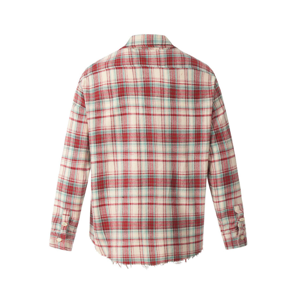 European and American High Street Vintage Craft Plaid Round Edge Design Plaid Cardigan Long Sleeve Shirt