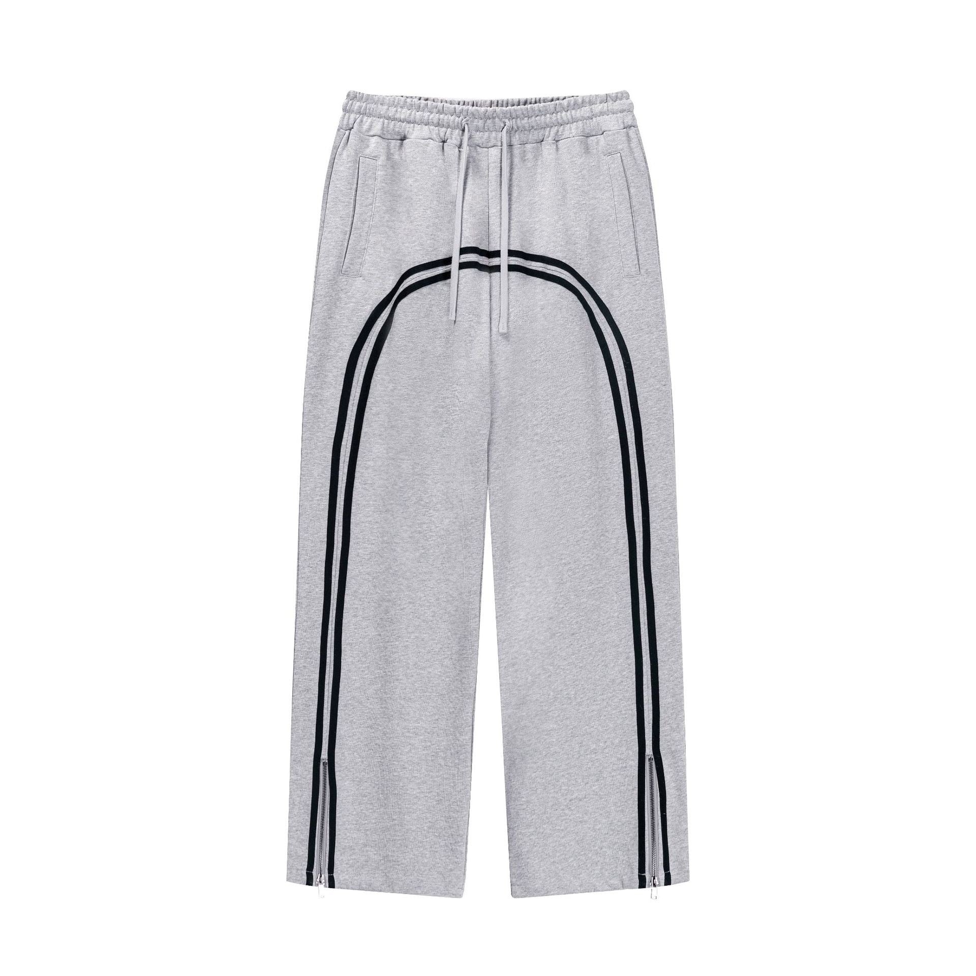 Autumn Street Style American Sporty Straight Leg Pants, Washed Striped Webbing Zipper Long Pants, Wide Leg Sweatpants for Men 105
