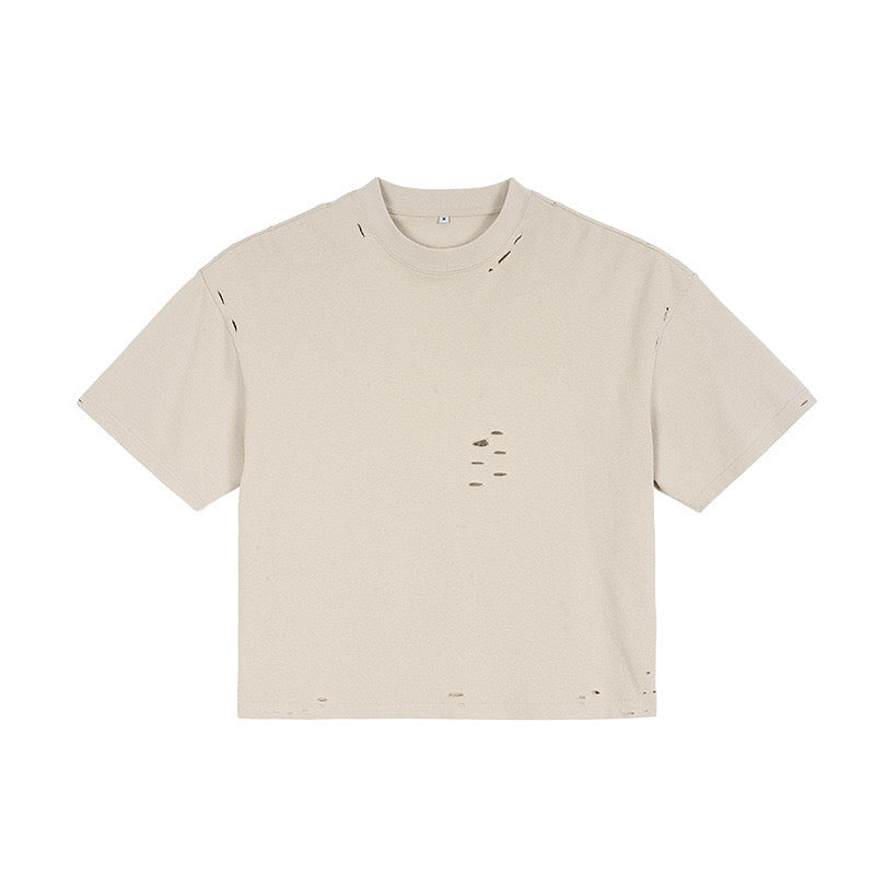 Retro-style solid cropped color men's T-shirt, high-quality heavyweight short-sleeved men's T-shirt, American street style, 100% cotton loose fit 110