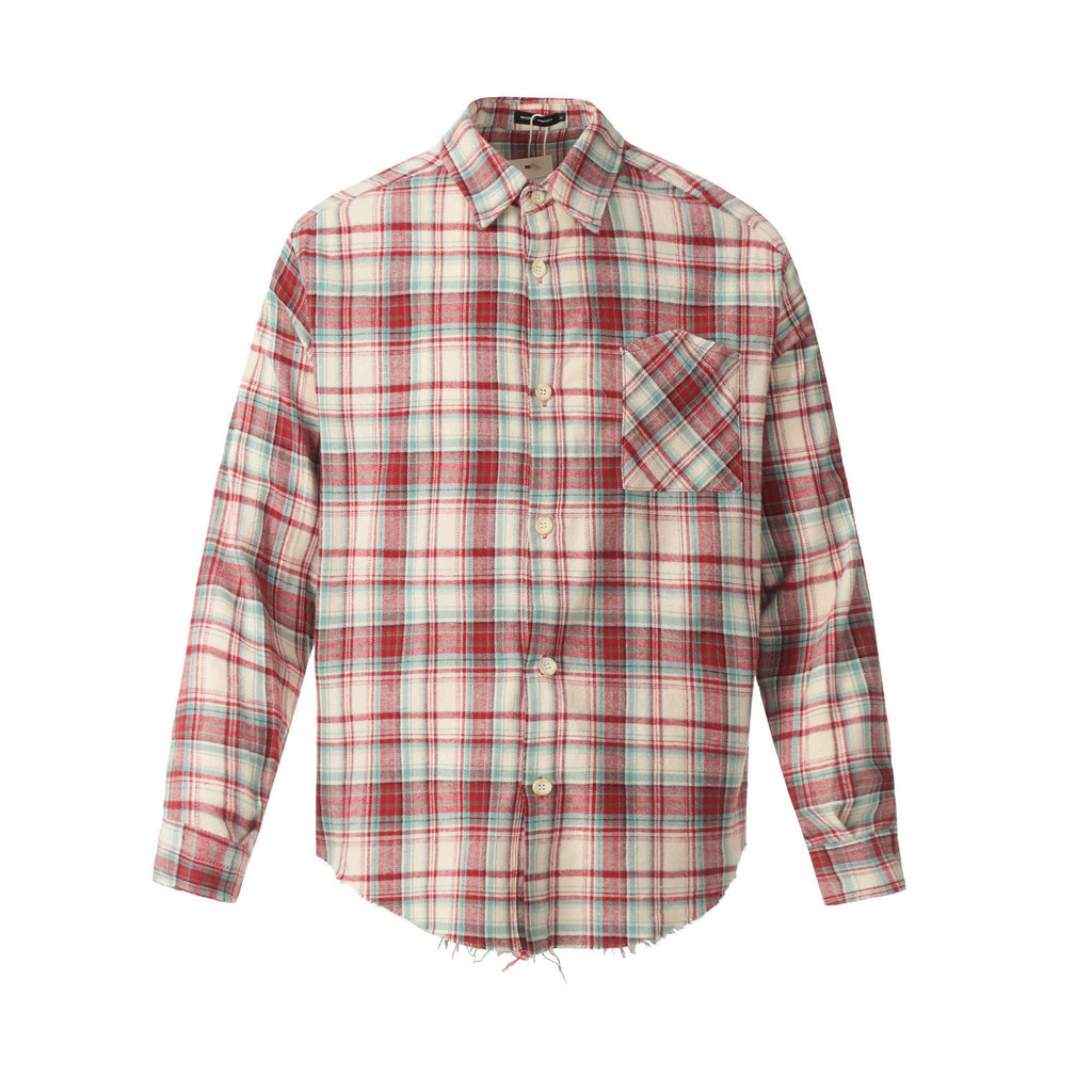 European and American High Street Vintage Craft Plaid Round Edge Design Plaid Cardigan Long Sleeve Shirt