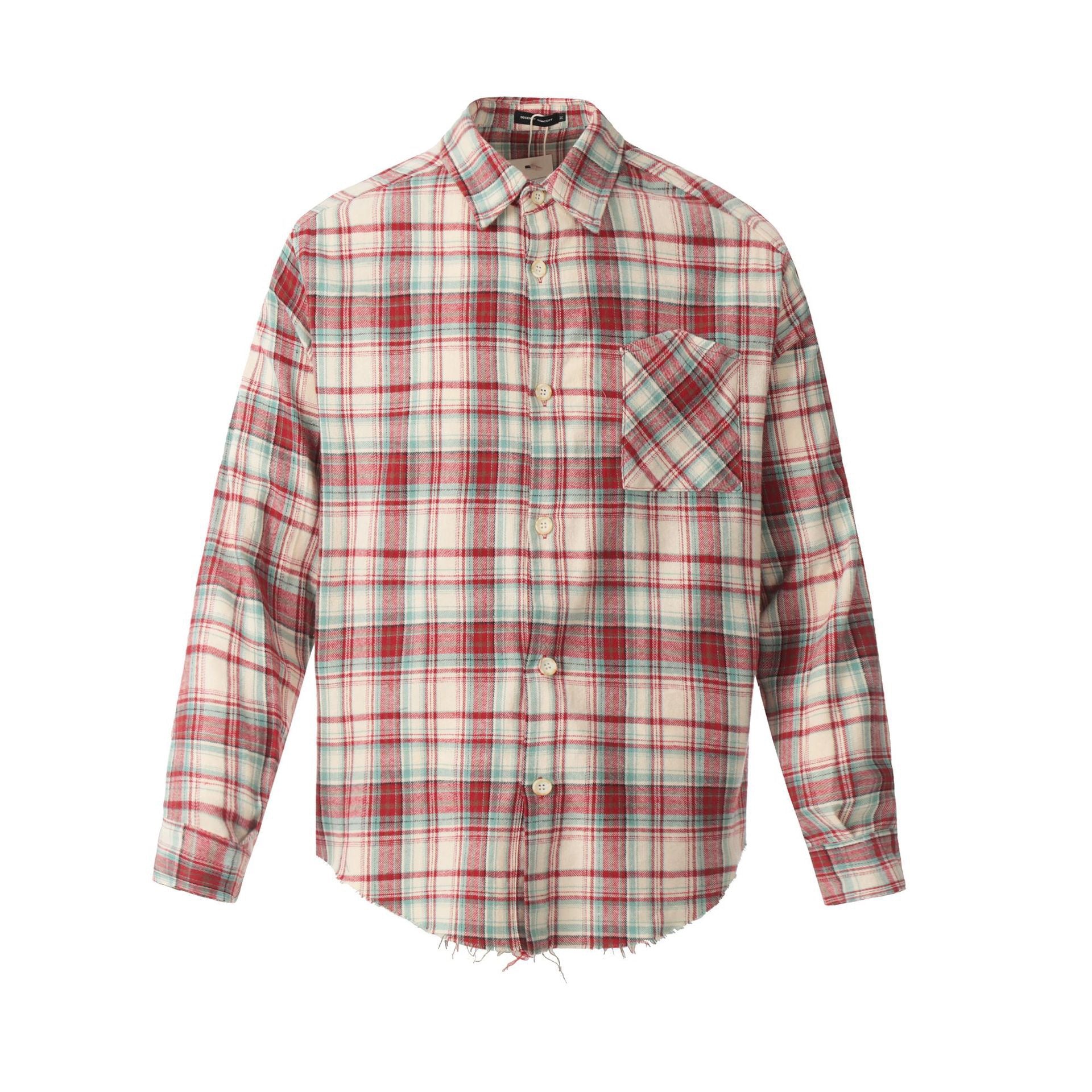 European and American High Street Vintage Craft Plaid Round Edge Design Plaid Cardigan Long Sleeve Shirt