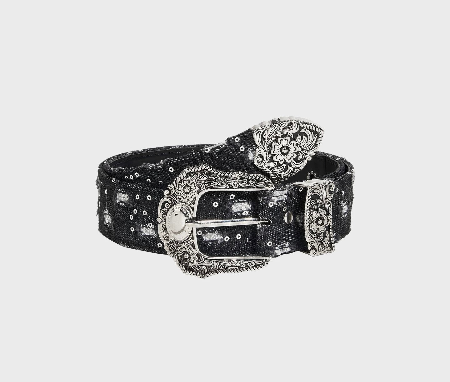 Original Distressed Denim Belt for Men and Women with Carved Buckle, Y2K Niche Design Trendy Leather Belt 114