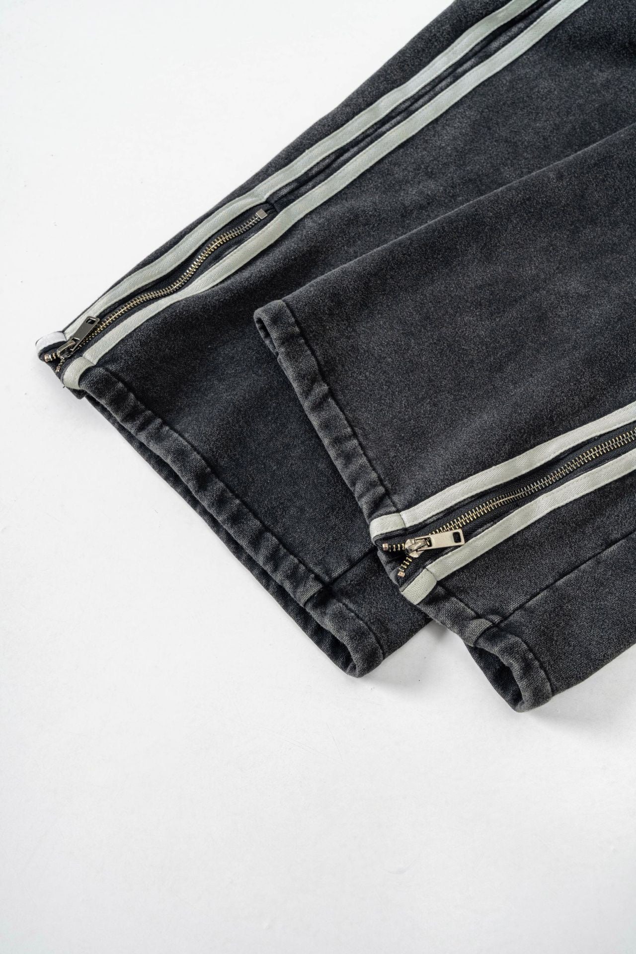 Autumn Street Style American Sporty Straight Leg Pants, Washed Striped Webbing Zipper Long Pants, Wide Leg Sweatpants for Men 105