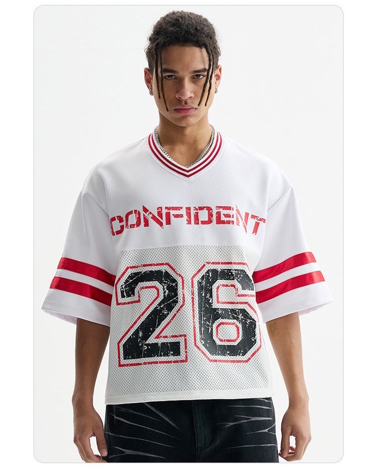 Men's Wear | Short-Sleeve, Wide-Leg American Retro Mesh Jersey/T-Shirt, High-Quality Trendy Color-Blocked Men's Short-Sleeve T-Shirt 103