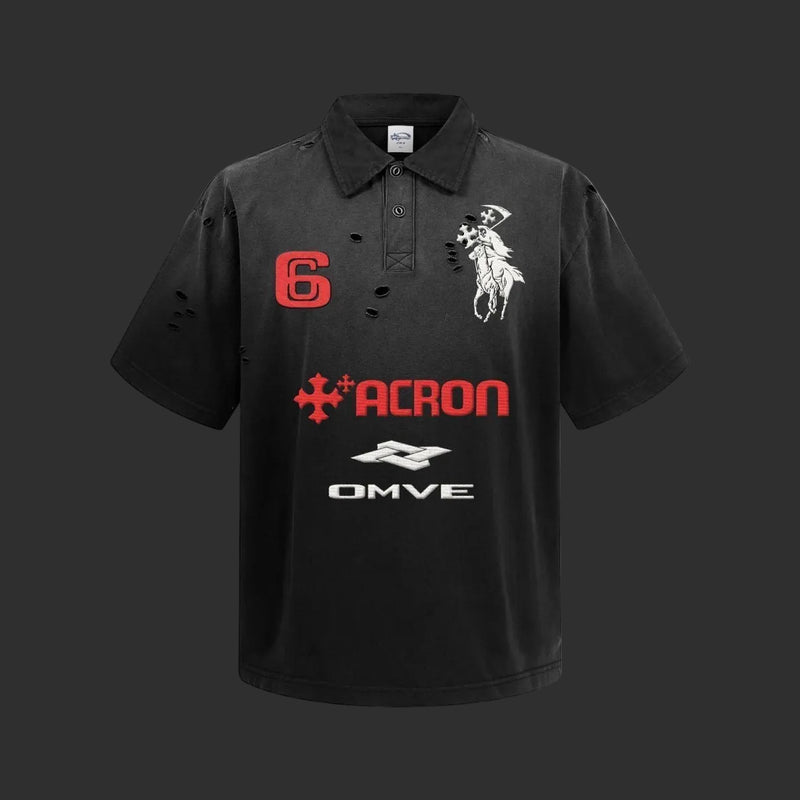 ACRON Washed Black Polo Shirt - Embroidered Horse Logo | FlipFit