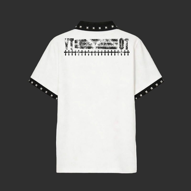 Music Note Polo Shirt White - Studded Collar Rock | FlipFit