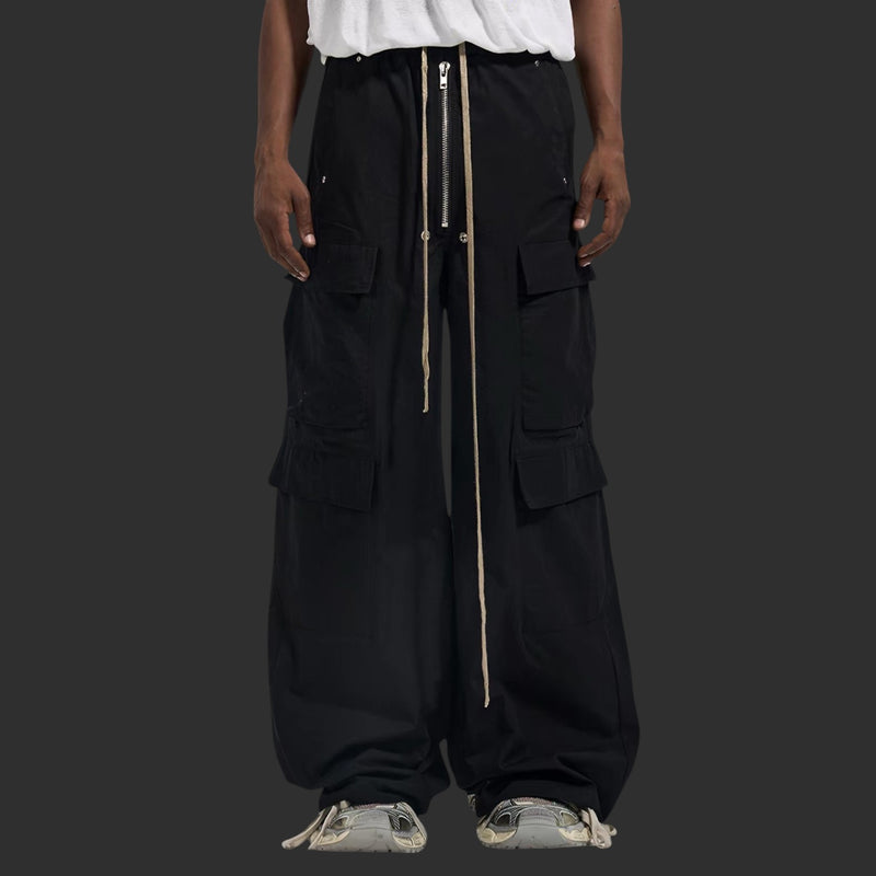 BLACK WIDE LEG CARGO PANTS OVERSIZED BAGGY STREETWEAR | FLIPFIT