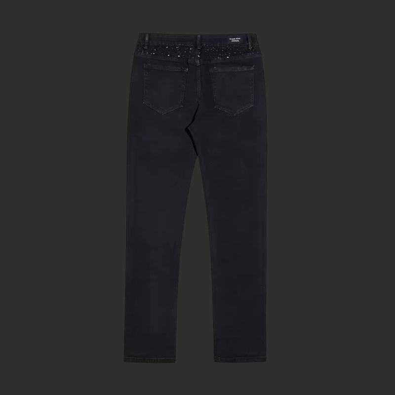 Black Studded Skinny Jeans Men Rhinestone Denim Streetwear Pants | FlipFit
