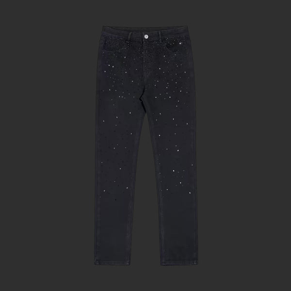 Black Studded Skinny Jeans Men Rhinestone Denim Streetwear Pants | FlipFit