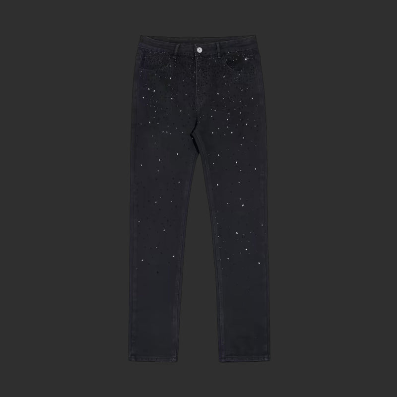 Black Studded Skinny Jeans Men Rhinestone Denim Streetwear Pants | FlipFit