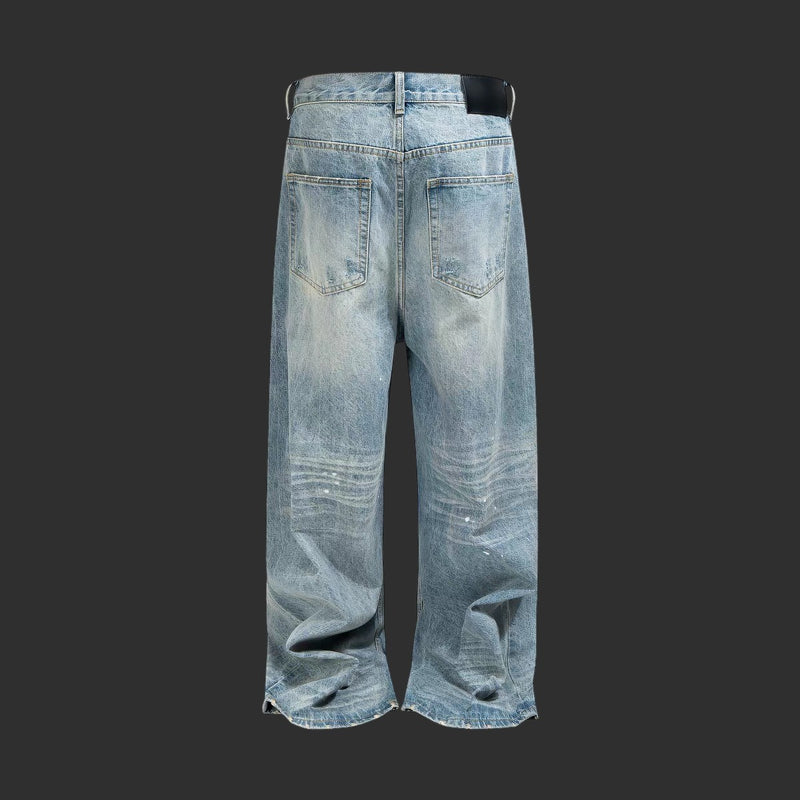 LIGHT BLUE WASHED RIPPED WIDE LEG JEANS PAINT SPLATTER BAGGY DENIM | FLIPFIT
