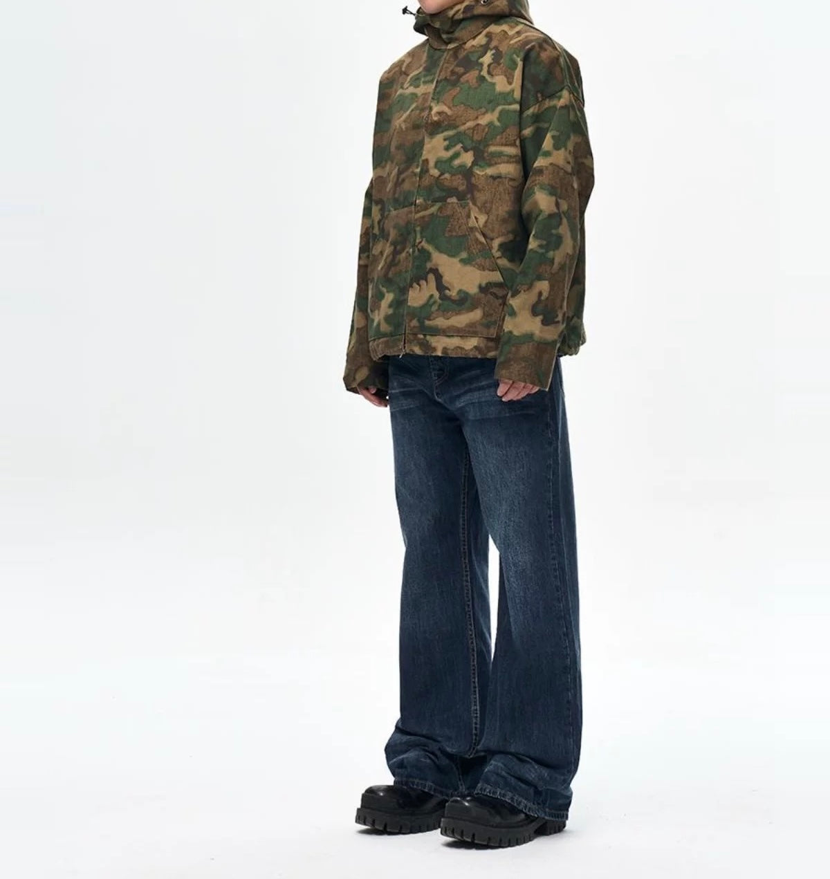 High Street American Retro Military Style Zip-Up Camouflage Hooded Windbreaker, Spring and Autumn Oversized Vibe Jacket for Men 117