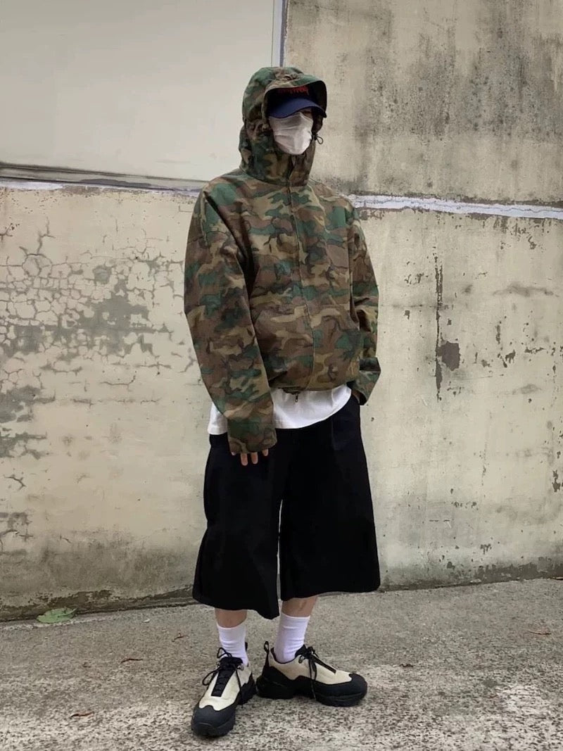 High Street American Retro Military Style Zip-Up Camouflage Hooded Windbreaker, Spring and Autumn Oversized Vibe Jacket for Men 117