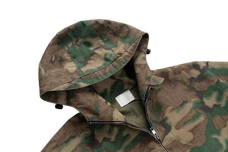 High Street American Retro Military Style Zip-Up Camouflage Hooded Windbreaker, Spring and Autumn Oversized Vibe Jacket for Men 117