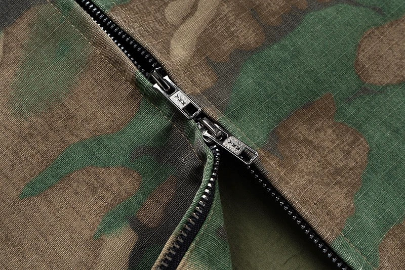 High Street American Retro Military Style Zip-Up Camouflage Hooded Windbreaker, Spring and Autumn Oversized Vibe Jacket for Men 117