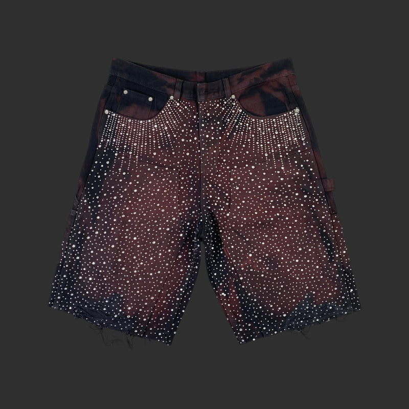 RHINESTONE CARGO BURGUNDY DENIM SHORTS | FLIPFIT