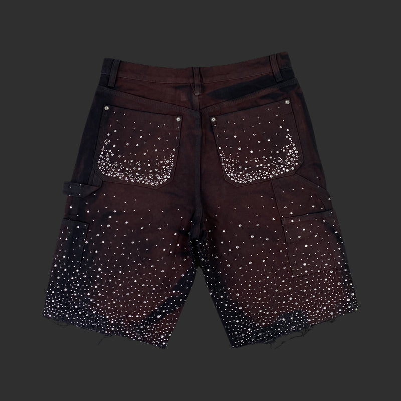 RHINESTONE CARGO BURGUNDY DENIM SHORTS | FLIPFIT