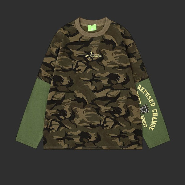 Camo Layered Embroidered LS