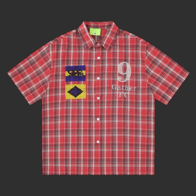 Beaded Plaid Shirt Camp Collar Short Sleeve | FlipFit
