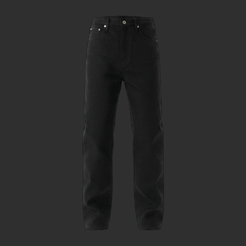 Pure Black Straight Leg Jeans Men Loose Streetwear Denim Pants | FlipFit