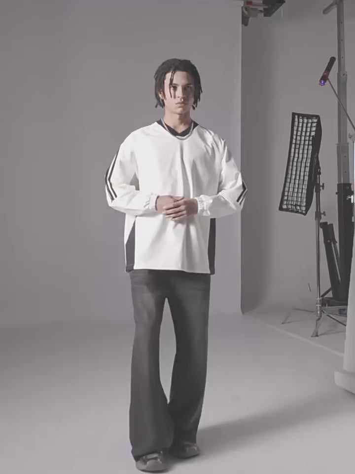 RS Men's Wear | College Style 285G Color Block V-Neck Long-Sleeve T-Shirt, 5A Antibacterial UPF50+ Sun Protection American Style Long-Sleeve T-Shirt 119