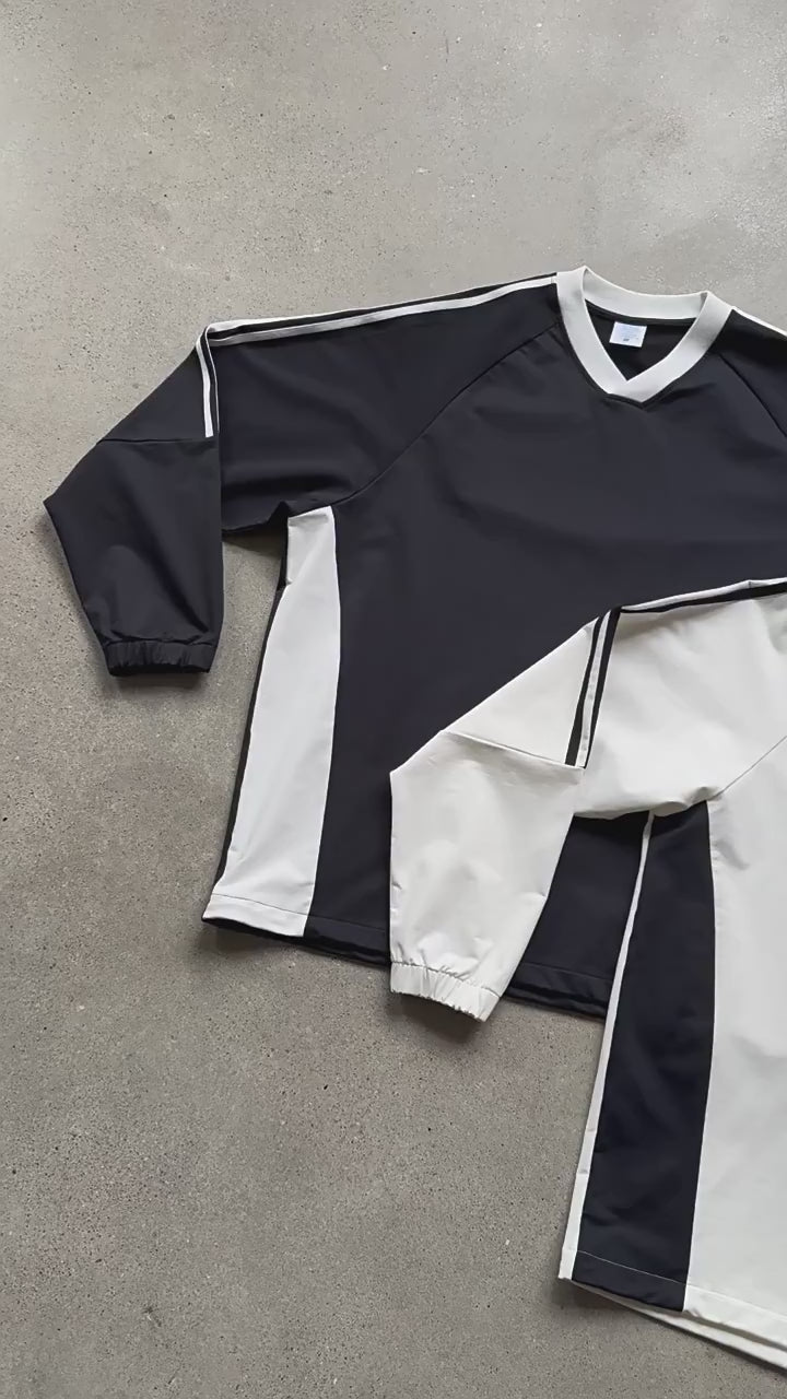 RS Men's Wear | College Style 285G Color Block V-Neck Long-Sleeve T-Shirt, 5A Antibacterial UPF50+ Sun Protection American Style Long-Sleeve T-Shirt 119