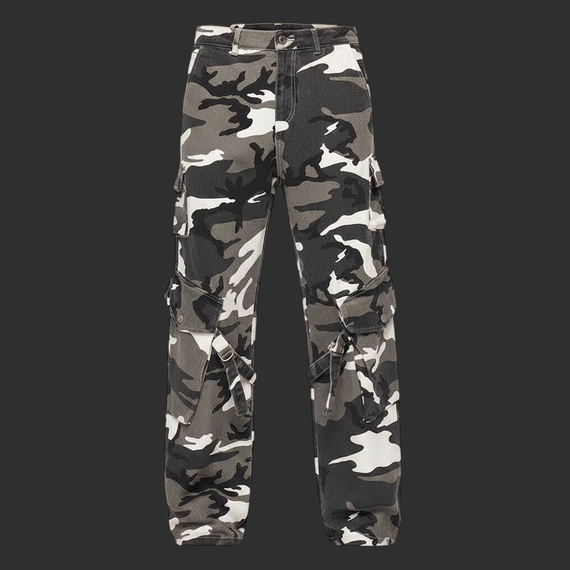 Camouflage Cargo Pants Men Grey Camo Loose Streetwear Trousers | FlipFit