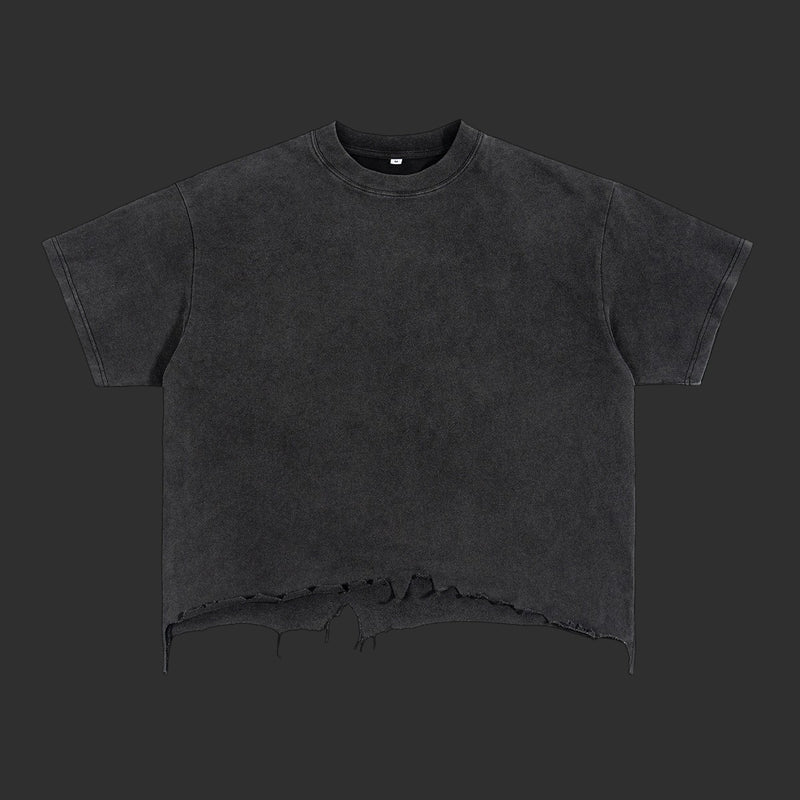 Acid Wash Distressed T-Shirt Men Vintage Destroyed Hem Oversized Streetwear Tee | FlipFit