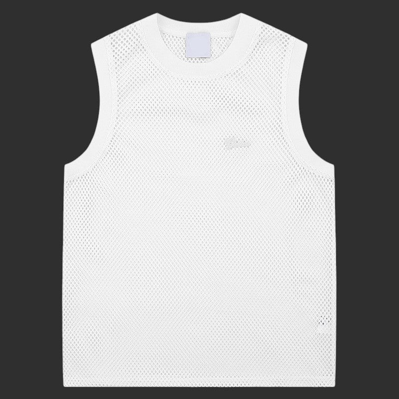 Mesh Tank Top Ribbed Trim Embroidered | FlipFit