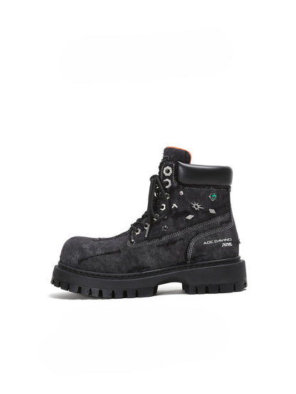 Thick-Soled Martin Boots Washed Denim Work Boots