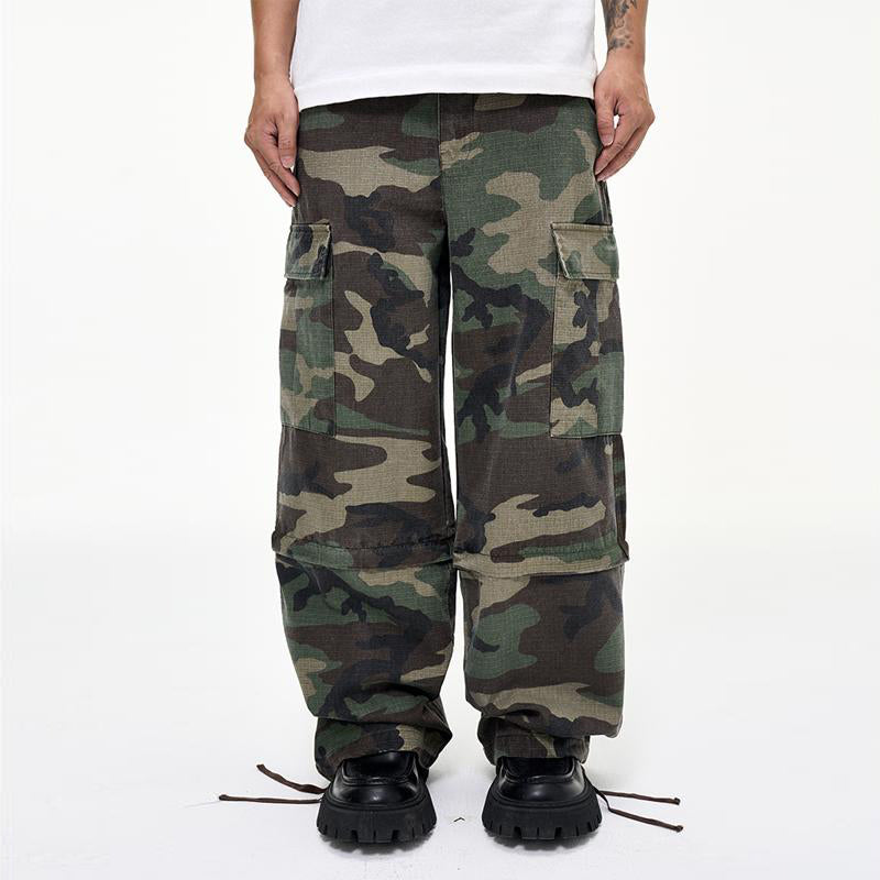 CWHAT American-style multi-pocket detachable two-way workwear casual loose camouflage pants; VIBE wide-leg paratrooper pants.