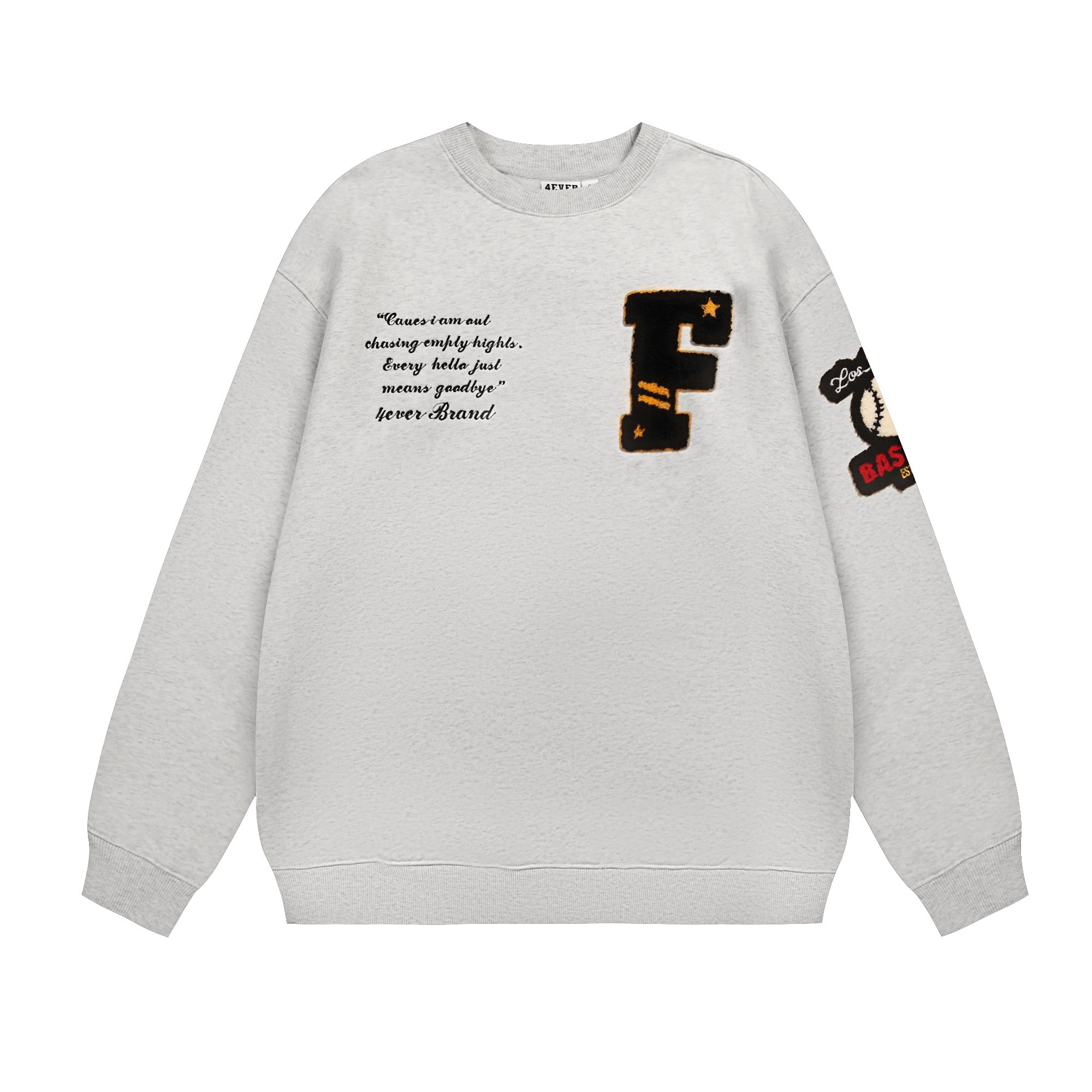 4ever LAB National Fashion Brand American Retro Loose Men's and Women's New Baseball Embroidered Heavy High Street Crewneck Sweater 149