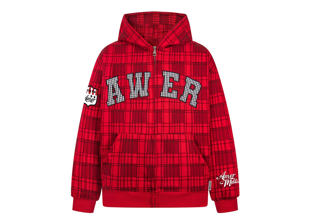 K787 American Street Plaid Letter Embroidered Hooded Sweatshirt Men's and Women's Trendy Brand Loose Casual All-match Couple's Jacket 156