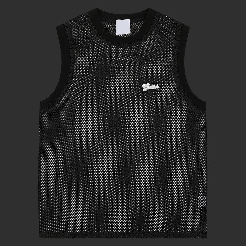 Mesh Tank Top Ribbed Trim Embroidered | FlipFit