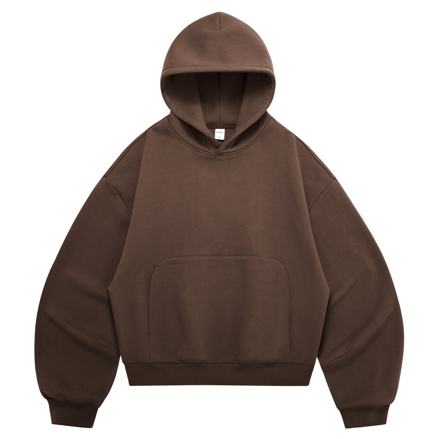 340G Heavyweight Fleece-Lined Hoodie with Curved Sleeves, Men's American Style, Cleanfit Short Solid Color Warm Hoodie 143