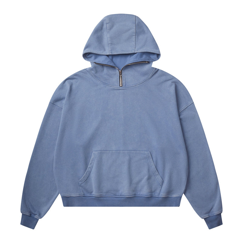 CWHAT High Street Zipper Ice Blue Washed Distressed FAR ARCHIVE Style Hoodie/Men's Base Layer 144