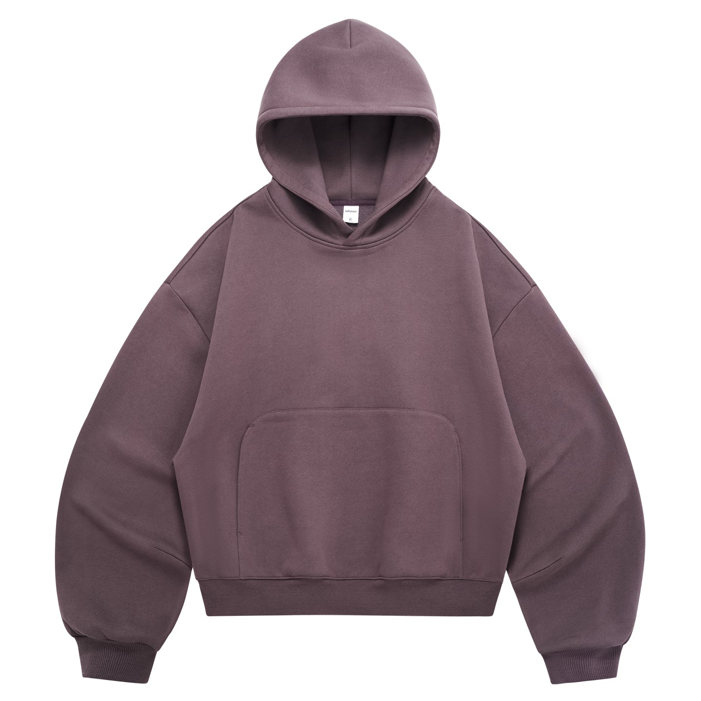 340G Heavyweight Fleece-Lined Hoodie with Curved Sleeves, Men's American Style, Cleanfit Short Solid Color Warm Hoodie 143