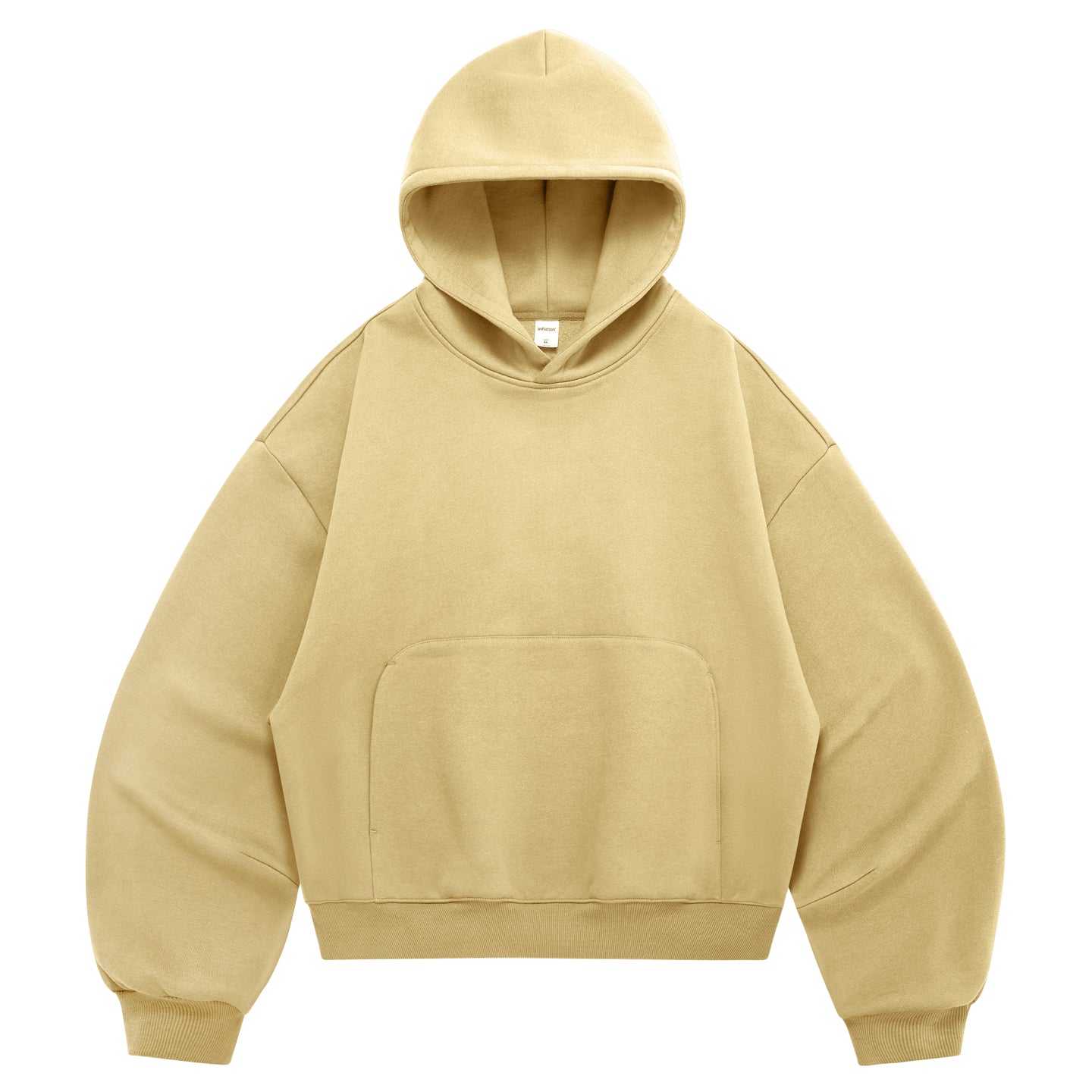 340G Heavyweight Fleece-Lined Hoodie with Curved Sleeves, Men's American Style, Cleanfit Short Solid Color Warm Hoodie 143