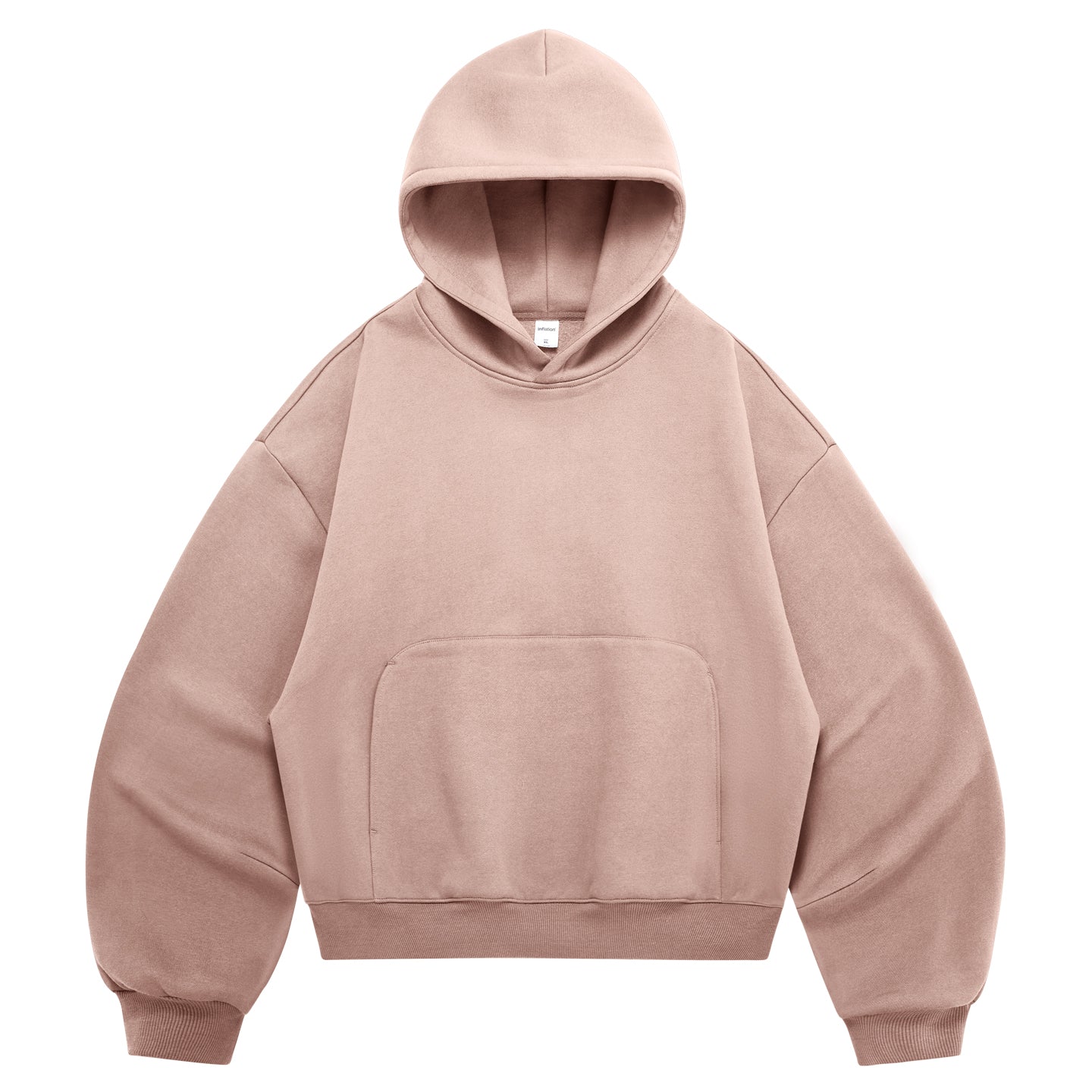 340G Heavyweight Fleece-Lined Hoodie with Curved Sleeves, Men's American Style, Cleanfit Short Solid Color Warm Hoodie 143