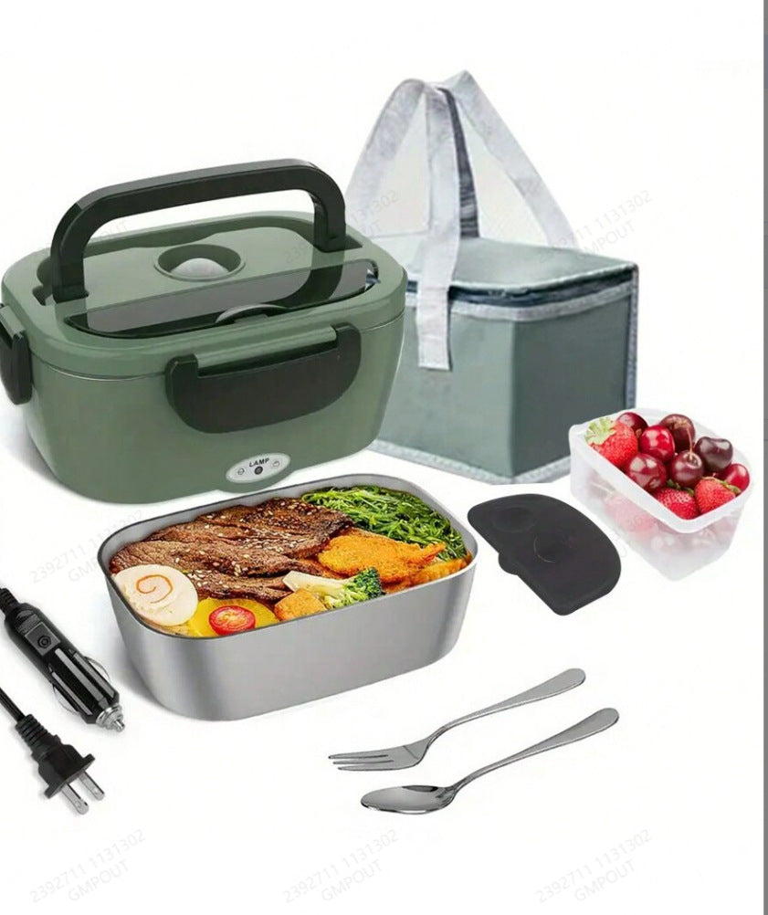 High-power, fast-heating electric lunch box, suitable for both home and car use, stainless steel multi-layer inner liner for insulation.