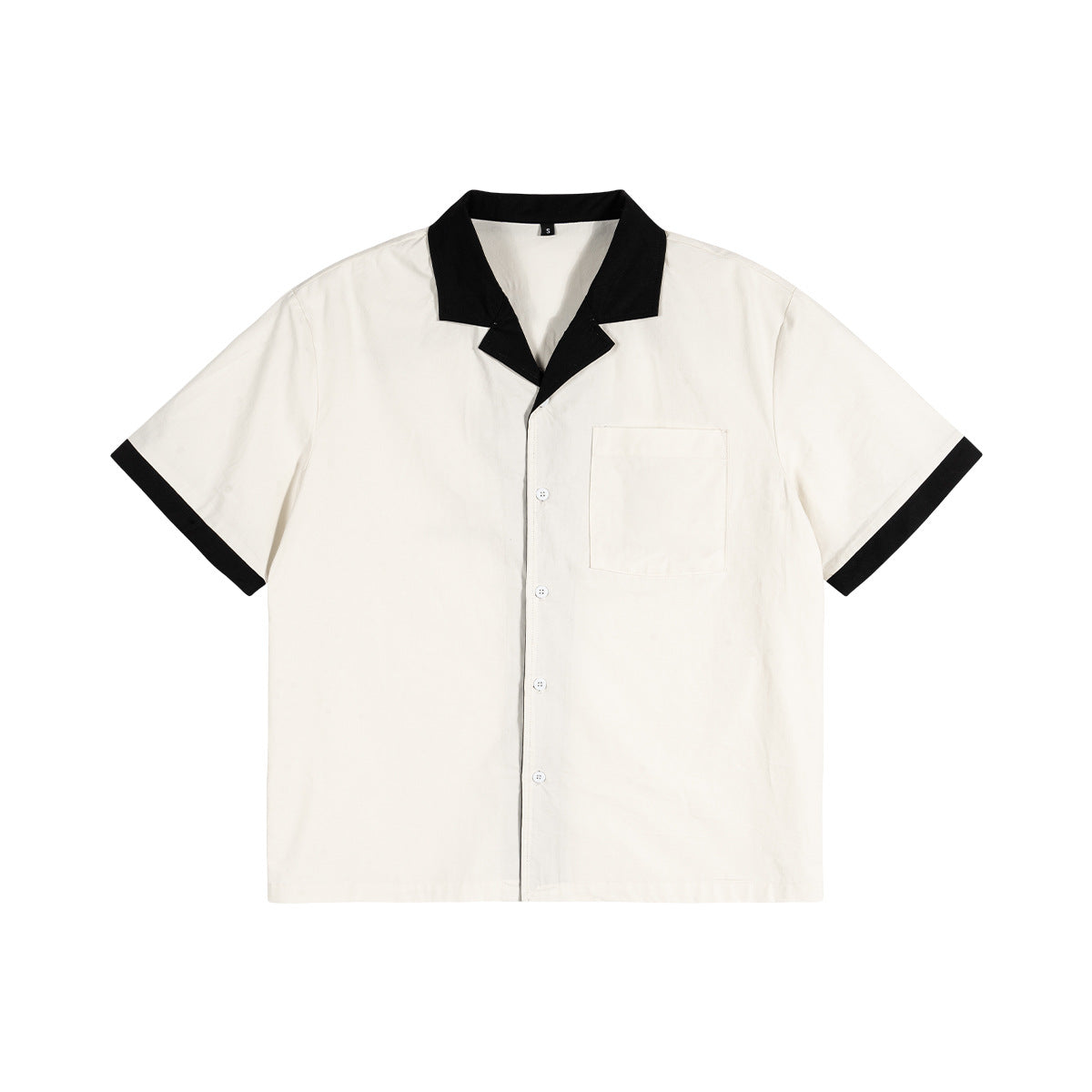 Men's Wear | High-Quality Pure Cotton Collared Color-Blocked Casual Shirt, Trendy Loose-Fit Woven Short-Sleeve Shirt 127