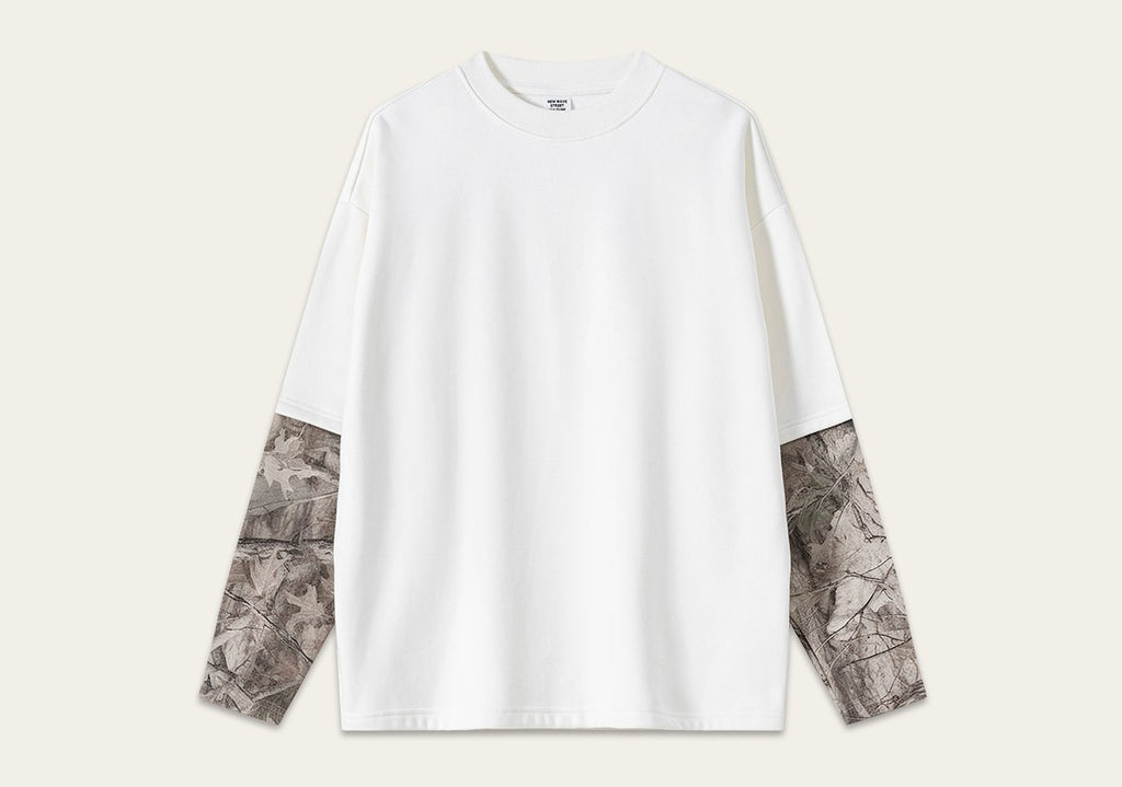 Street Style Chic American Retro Faux Two-Piece Camouflage Hip Hop Cool Layered Long-Sleeve T-Shirt for Men 175
