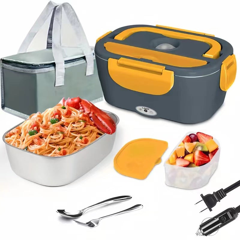 High-power, fast-heating electric lunch box, suitable for both home and car use, stainless steel multi-layer inner liner for insulation.