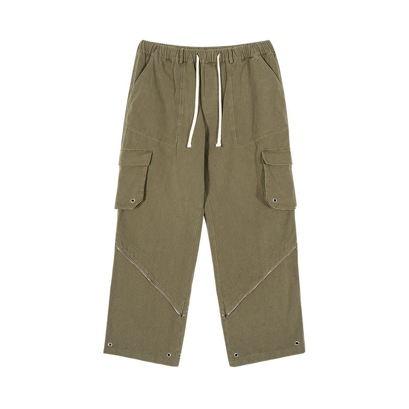 Custom-made streetwear style casual trousers with fashionable zipper patchwork, high-quality belted men's trousers 122