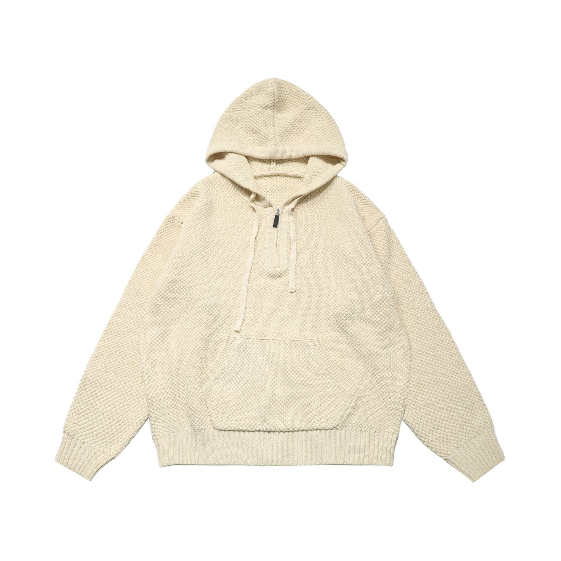 American Retro Textured Half-Zip Hooded Sweater for Men and Women, Autumn Cleanfit Knit Hoodie 171