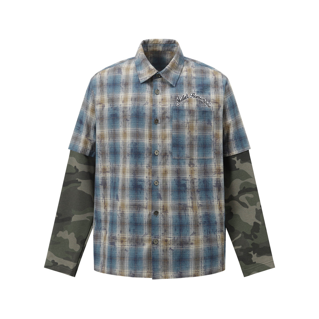 2025 Spring New Arrival: American Retro Street Style Faux Two-Piece Design Long-Sleeved Shirt 166