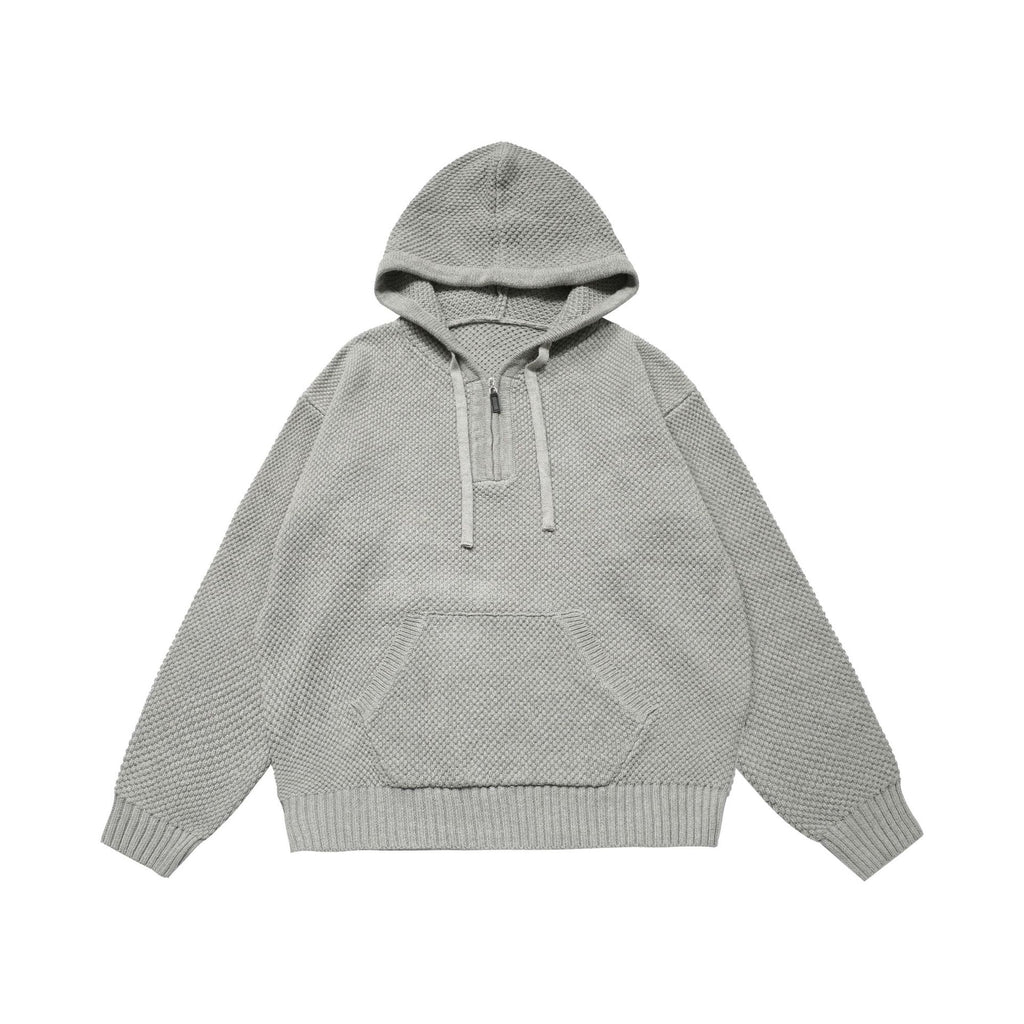 American Retro Textured Half-Zip Hooded Sweater for Men and Women, Autumn Cleanfit Knit Hoodie 171