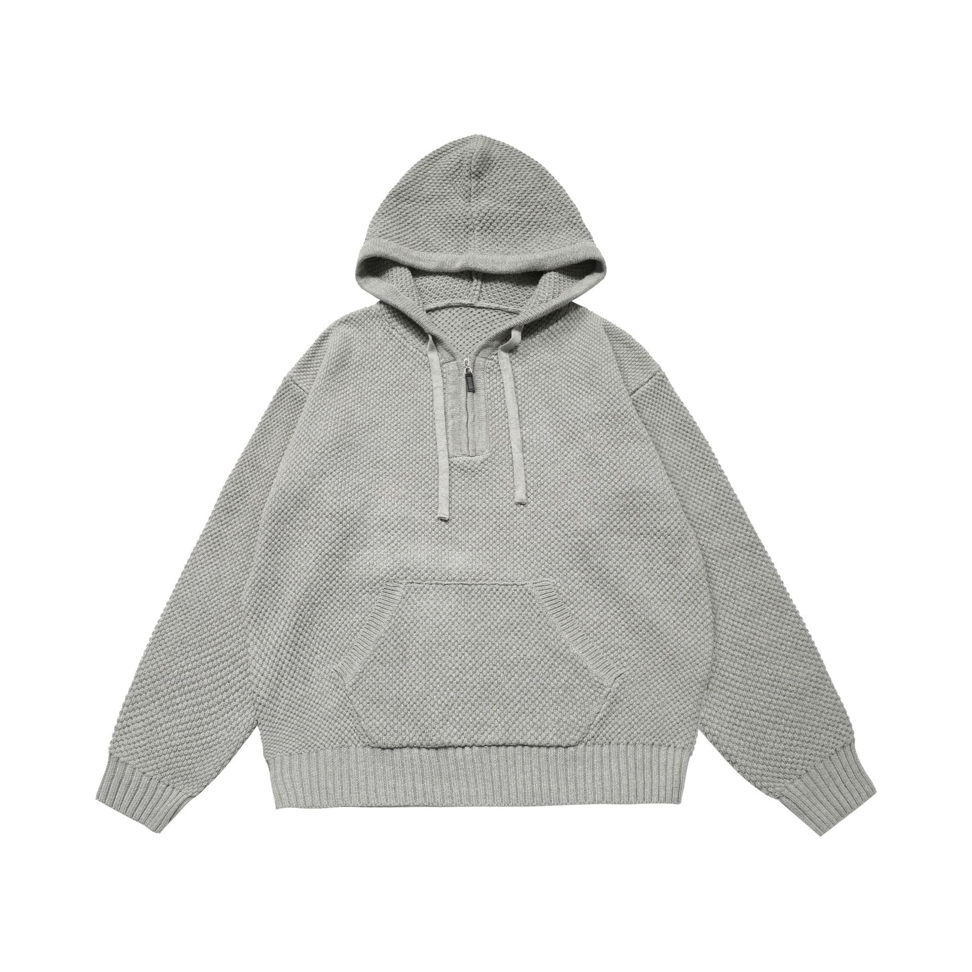 American Retro Textured Half-Zip Hooded Sweater for Men and Women, Autumn Cleanfit Knit Hoodie 171