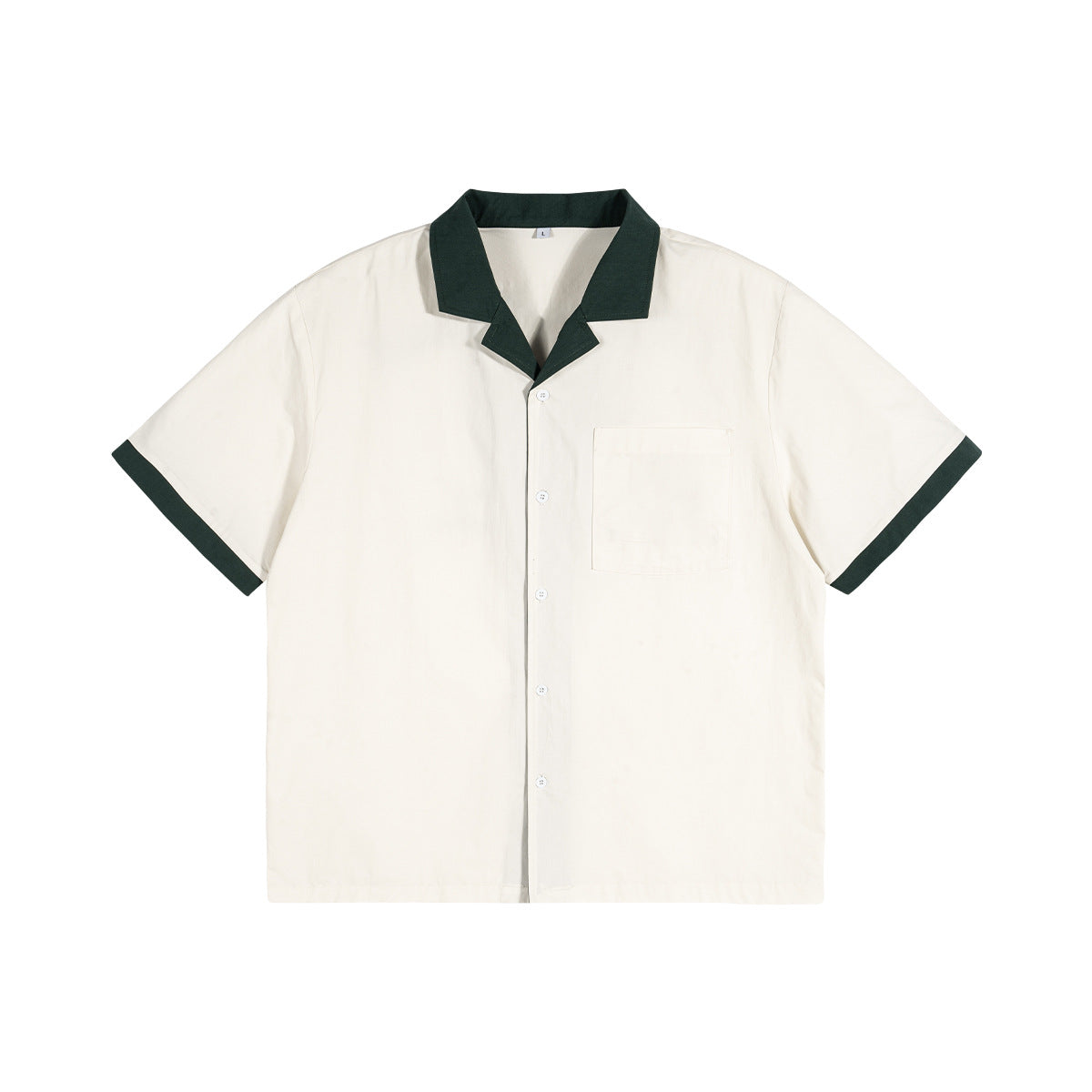 Men's Wear | High-Quality Pure Cotton Collared Color-Blocked Casual Shirt, Trendy Loose-Fit Woven Short-Sleeve Shirt 127